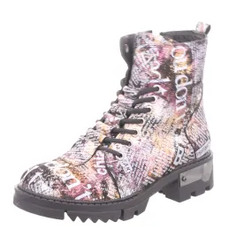 2 GO Fashion Damen-Schnürstiefelette Schwarz-Mehrfarbig