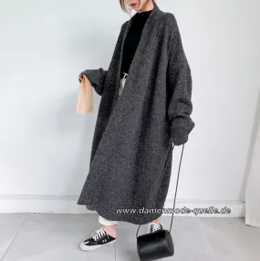 Alpaka Mischung Pullover Strickjacke Lang für Damen in Schwarz