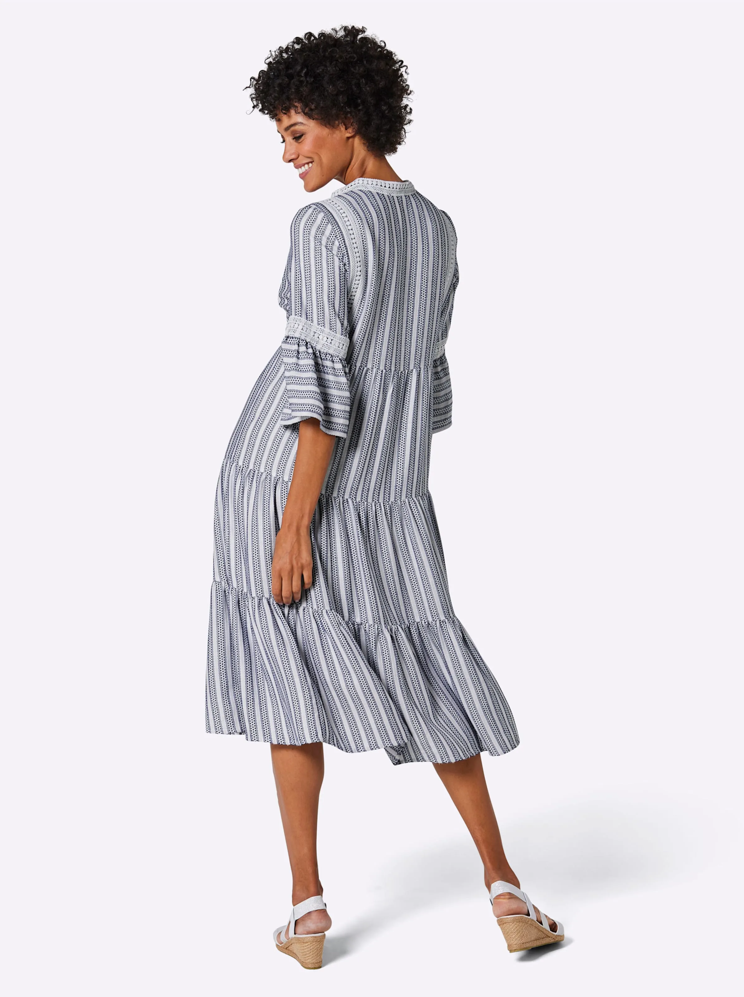 CREATION L PREMIUM Lyocell-Leinen-Kleid in weiß-royalblau-gestreift