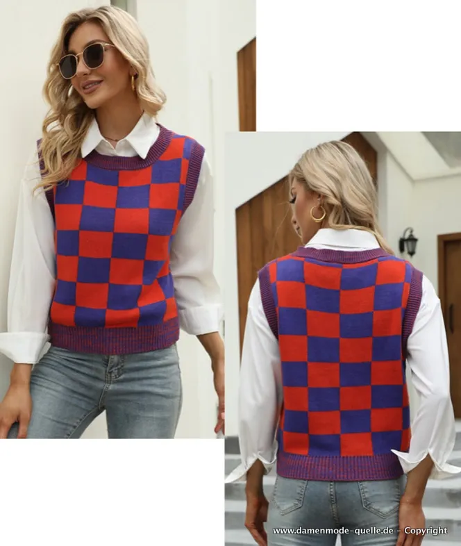 Damen Pullunder Strickweste in Rot
