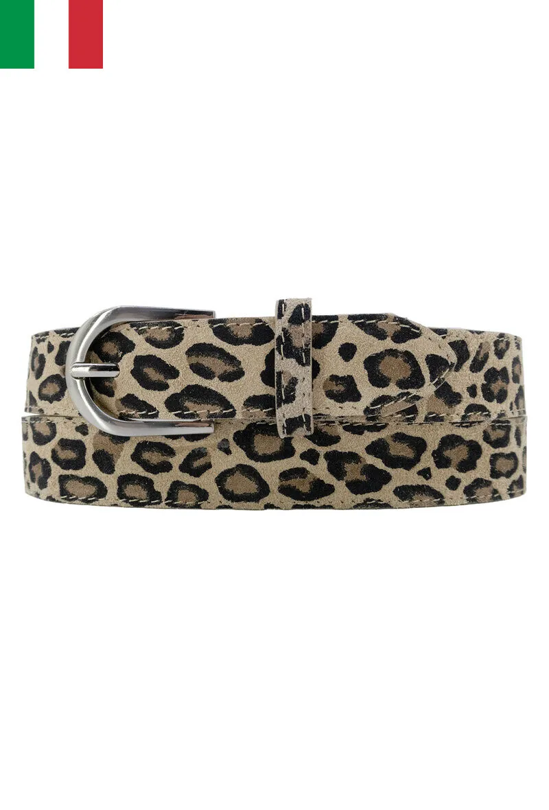 Damengürtel aus Wildleder mit Leoparden-/Zebramuster, hergestellt in Italien