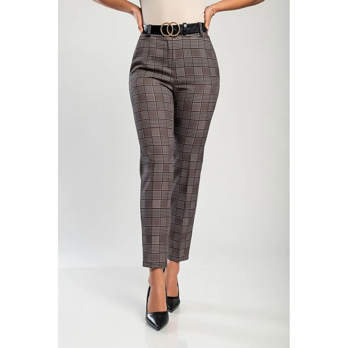 Elegante lange Hose mit Karo-Print Camarla, braun