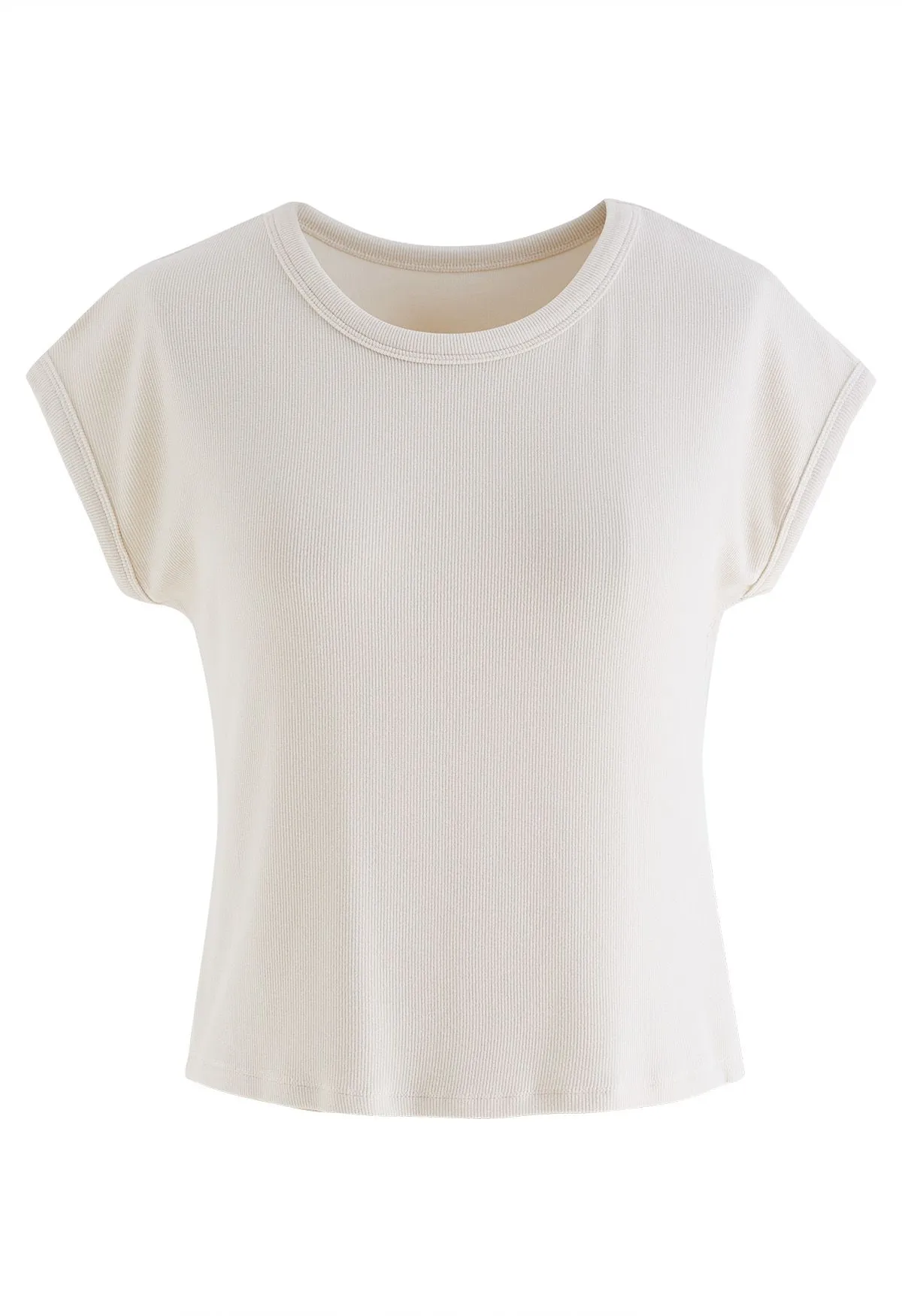 Elegantes Crop-Top aus Baumwolle mit Rundhalsausschnitt in Creme