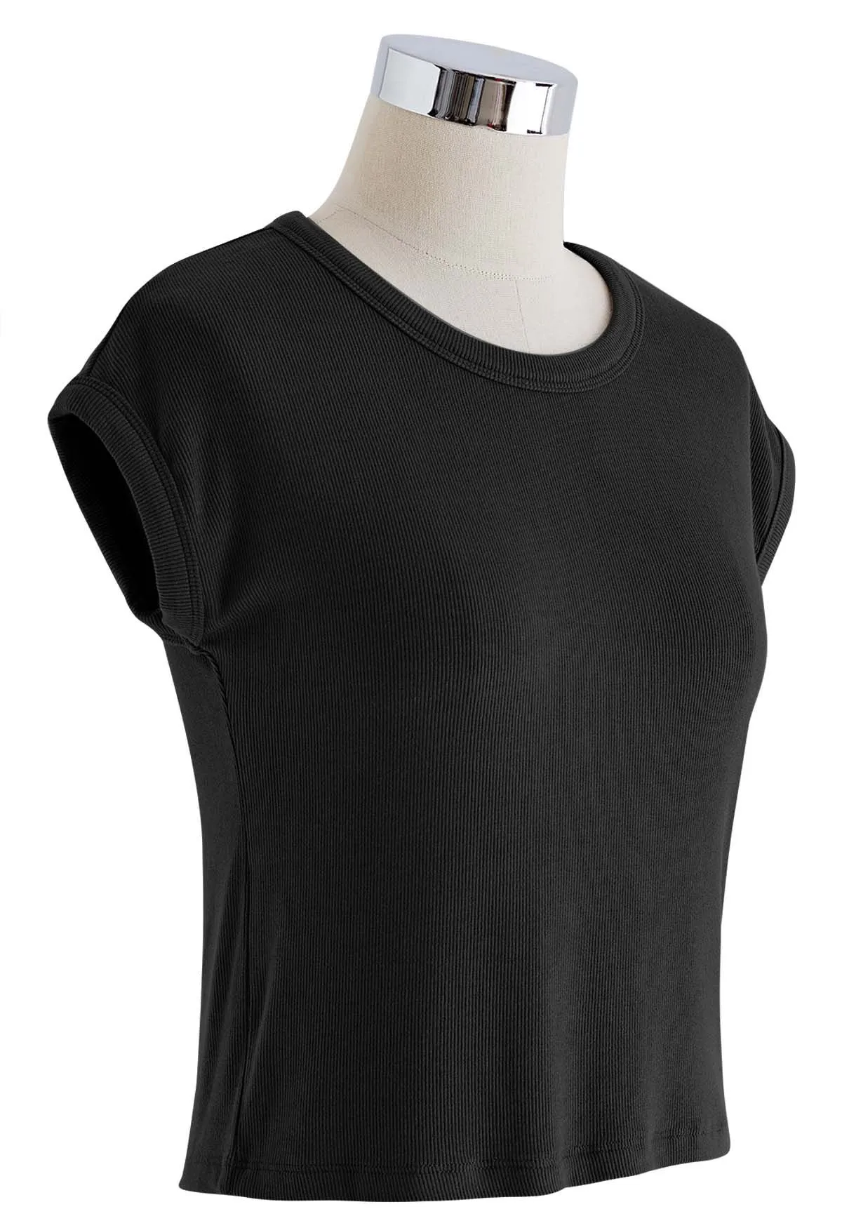 Elegantes Crop-Top aus Baumwolle mit Rundhalsausschnitt in Schwarz