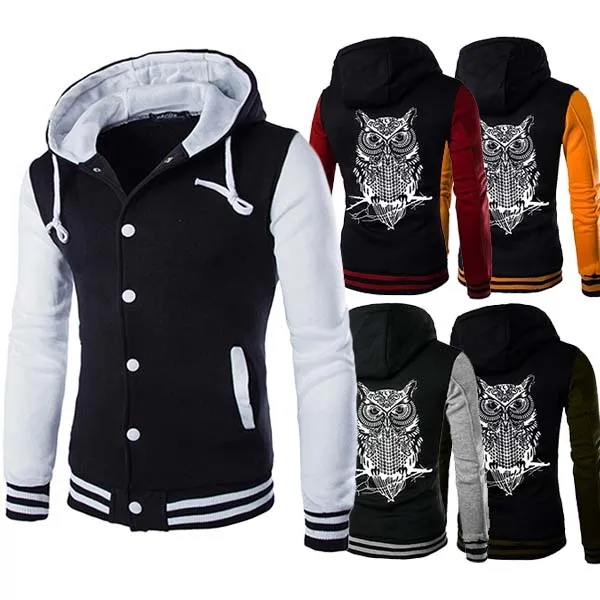 Fashion Contrast Color Long Sleeve Single-breasted Hooded Men's Sweatshirt