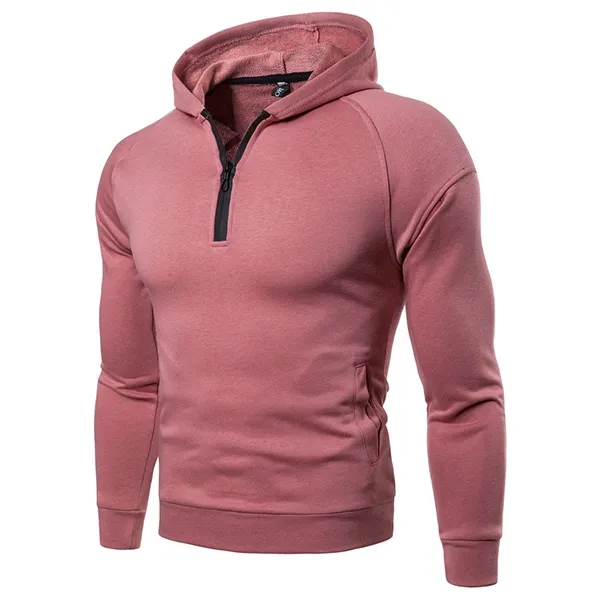 Fashion Solid Color Long Sleeve Zipper Slim Fit Men's Hooded Sweatshirt