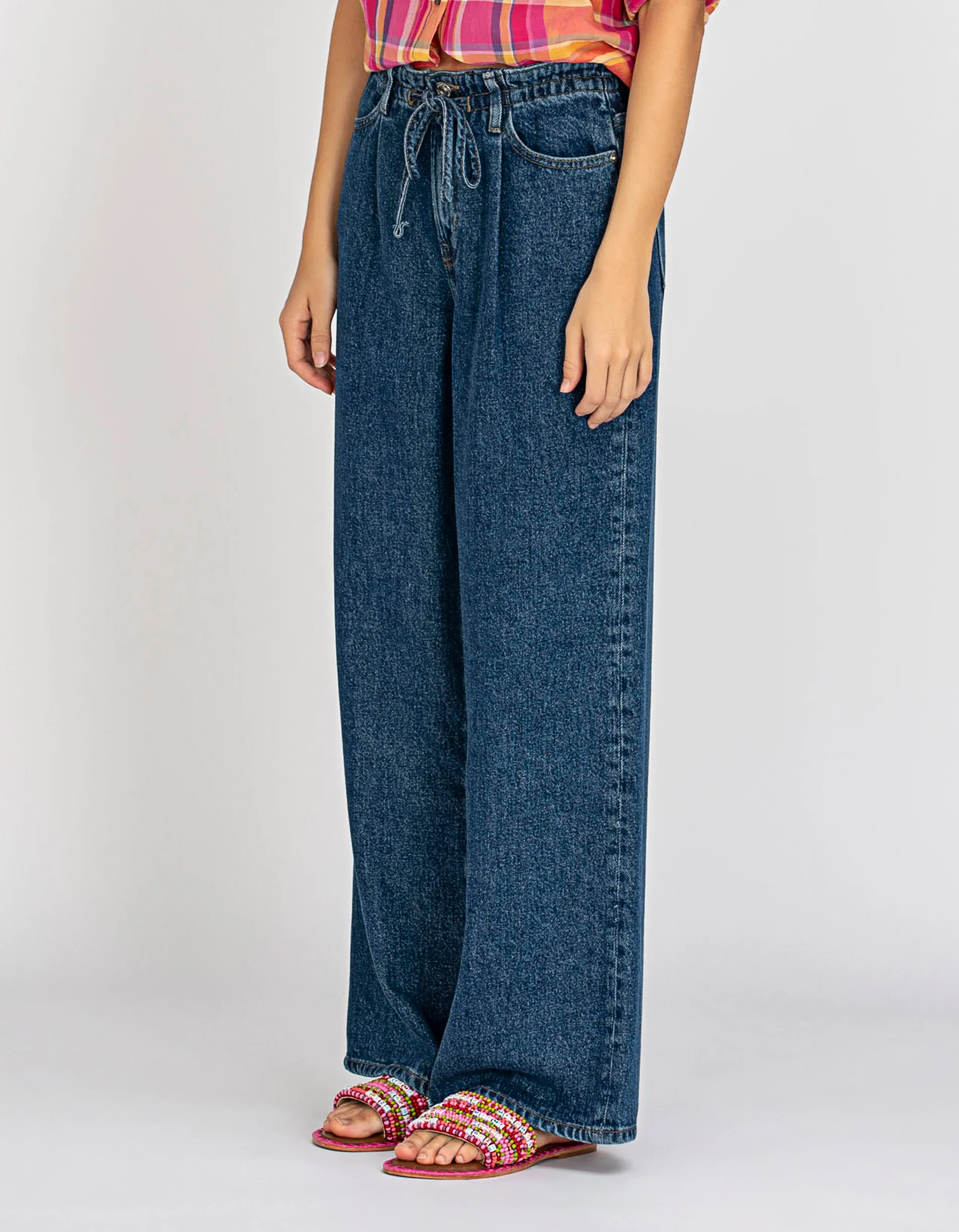 Frame Drawstring Wide Leg Blue // Wide-Leg Bundfalten-Jeans mit Tunnelzug