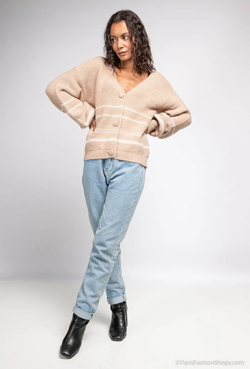 Gestreifte Strickweste mit Knöpfen