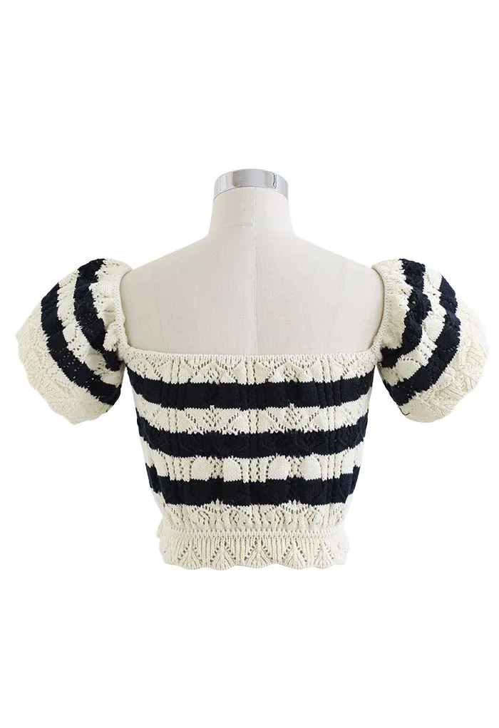 Gestreiftes Strick-Crop-Top mit ausgestellten Ärmeln