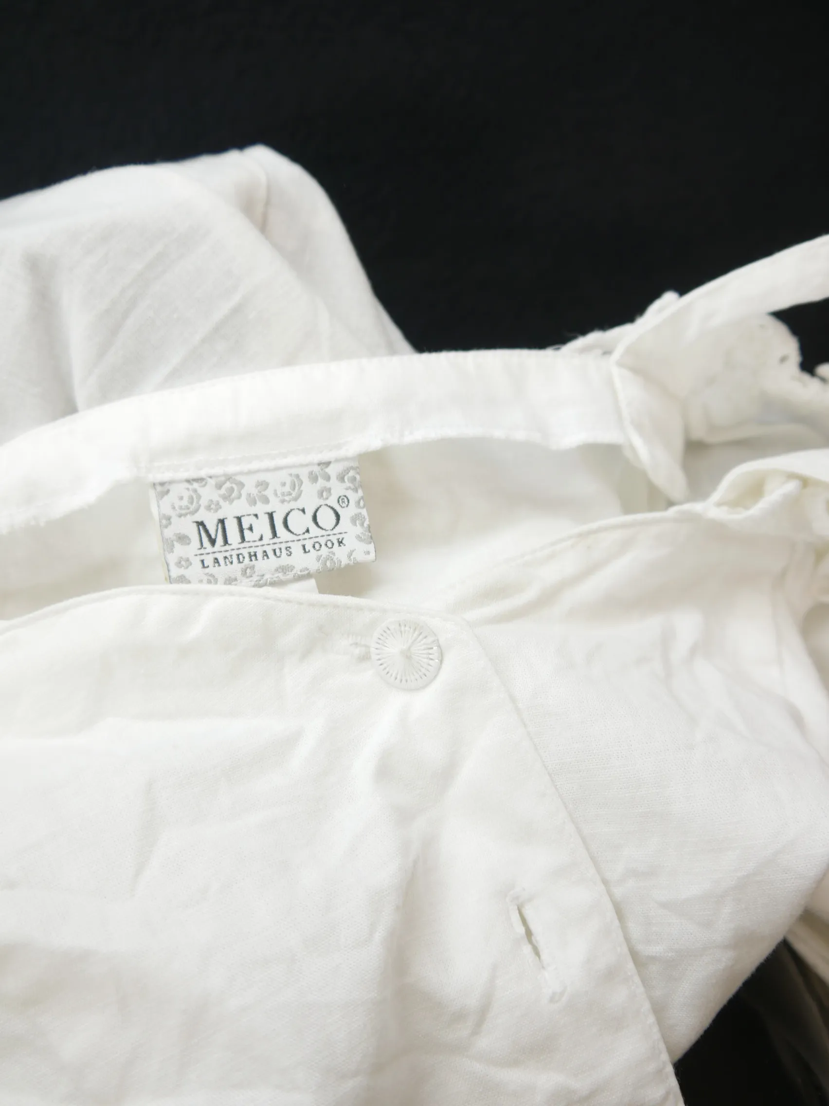 Gr.36 Trachtenbluse weiß Bluse Meico Baumwollmischung Spitze schulterfrei TB8051