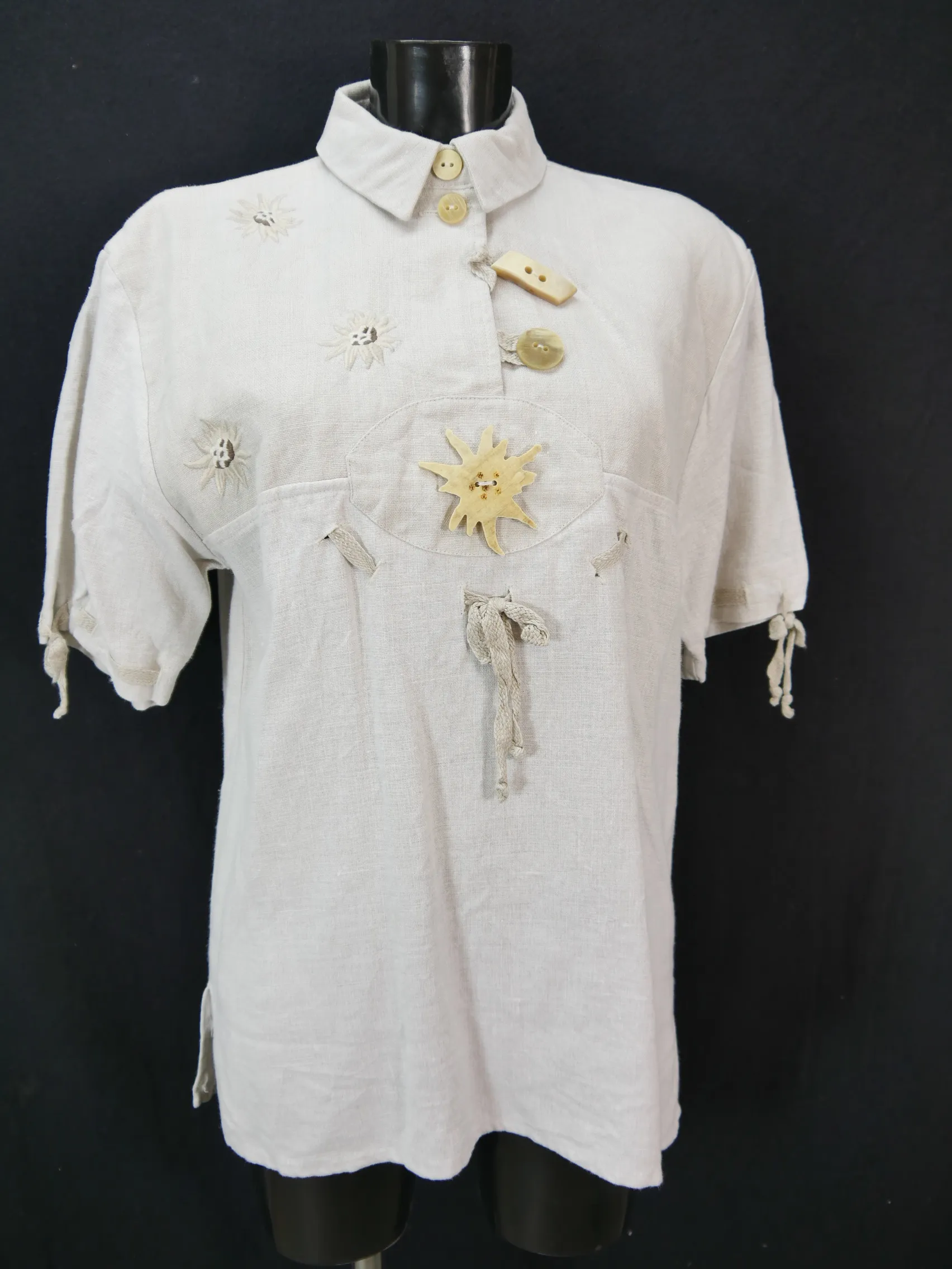 Gr.38 Trachtenbluse beige Bluse Sportalm Leinen Stickerei tolle Knöpfe TB6764
