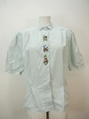 Gr.38 Trachtenbluse weiß Bluse Gede Baumwolle mit Stickerei gestreift TB7526