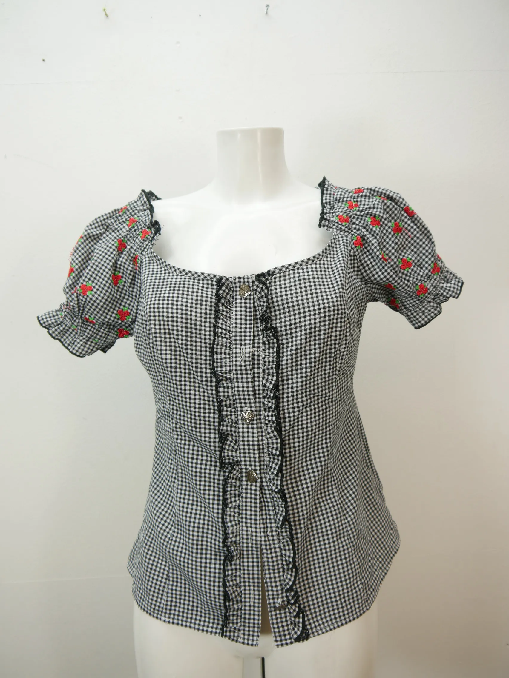 Gr.40 Trachtenbluse schwarz/weiß Bluse Landhaus Baumwolle Stickerei TB7534