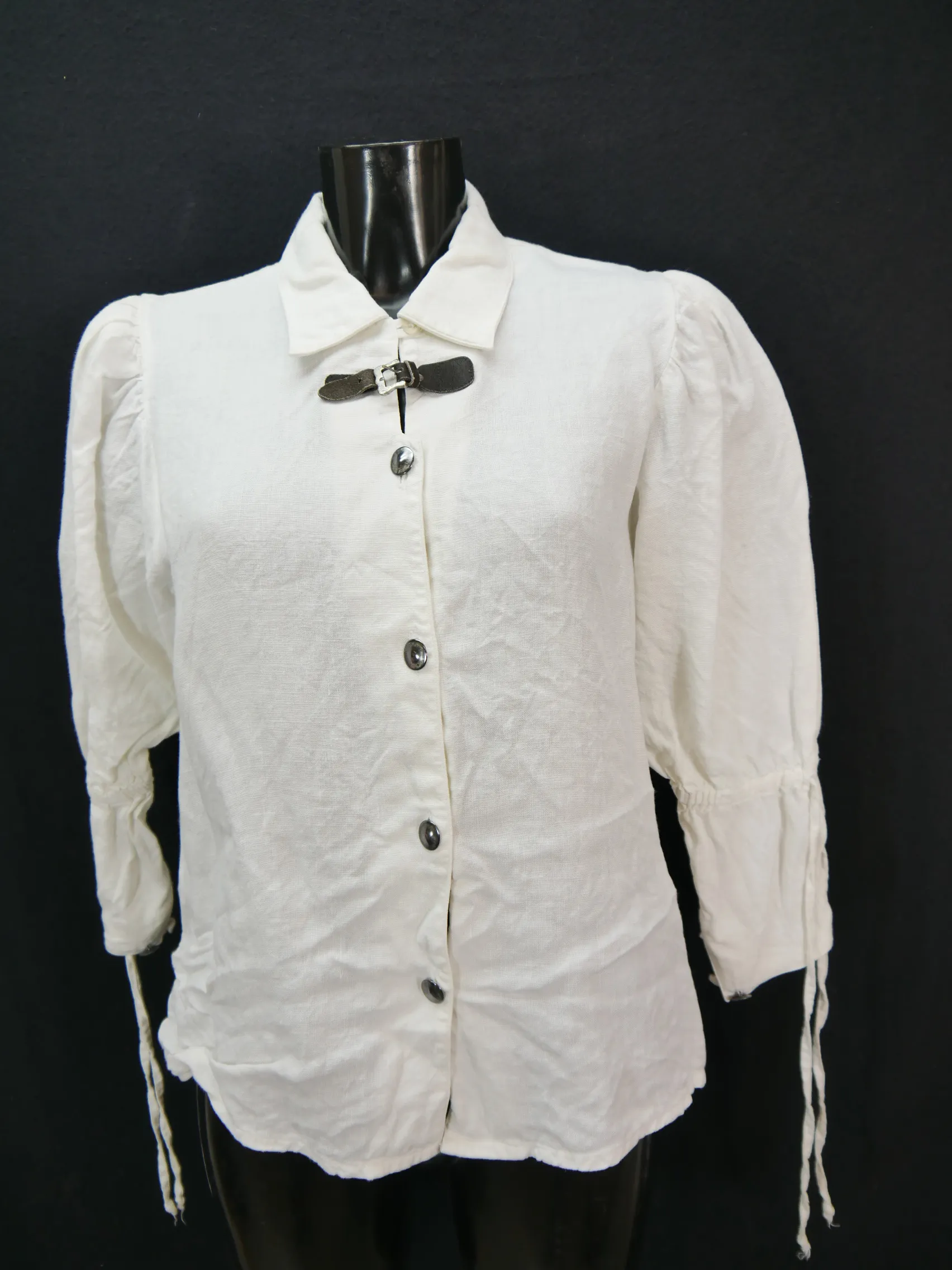 Gr.40 Trachtenbluse weiß Bluse Distler Leinen mit Leder TB6777