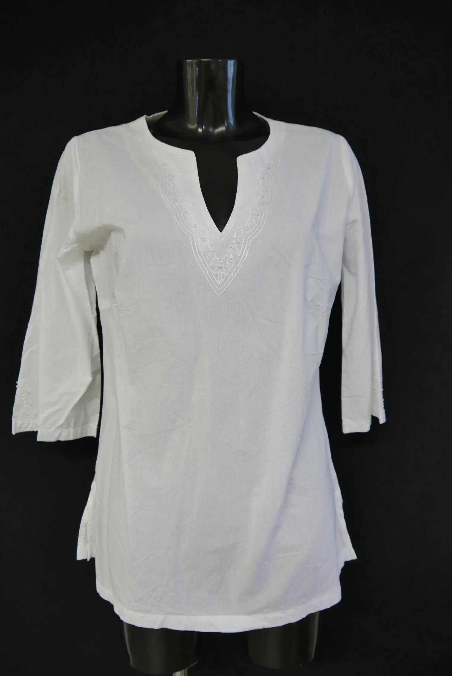 Gr.40 Trachtenbluse weiß Bluse für Dirndl TCM Baumwolle Stickerei Perlen TB9724