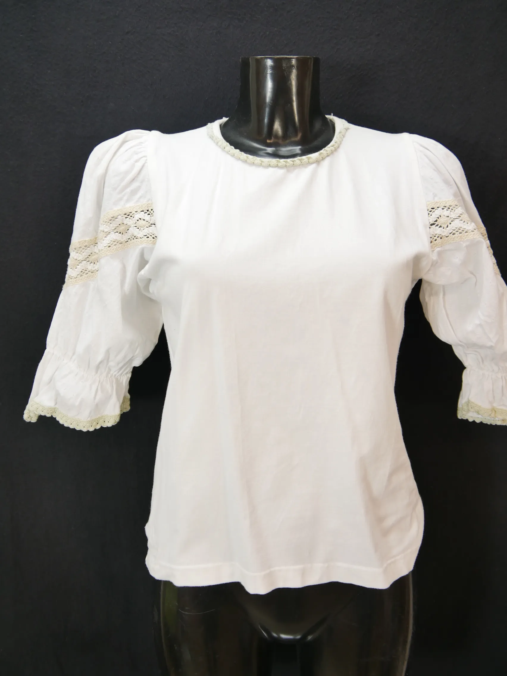 Gr.40 Trachtenbluse weiß Bluse Wolperdinger mit Borte Stretch Spitze TB8388