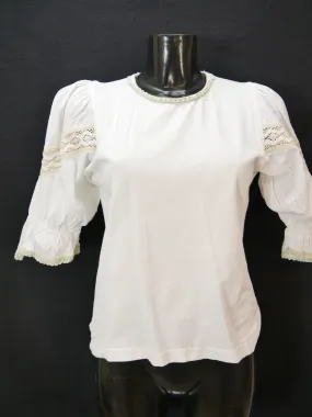 Gr.40 Trachtenbluse weiß Bluse Wolperdinger mit Borte Stretch Spitze TB8388