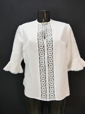 Gr.48 Trachtenbluse weiß Bluse Baumwollmischung mit Spitze TB8649