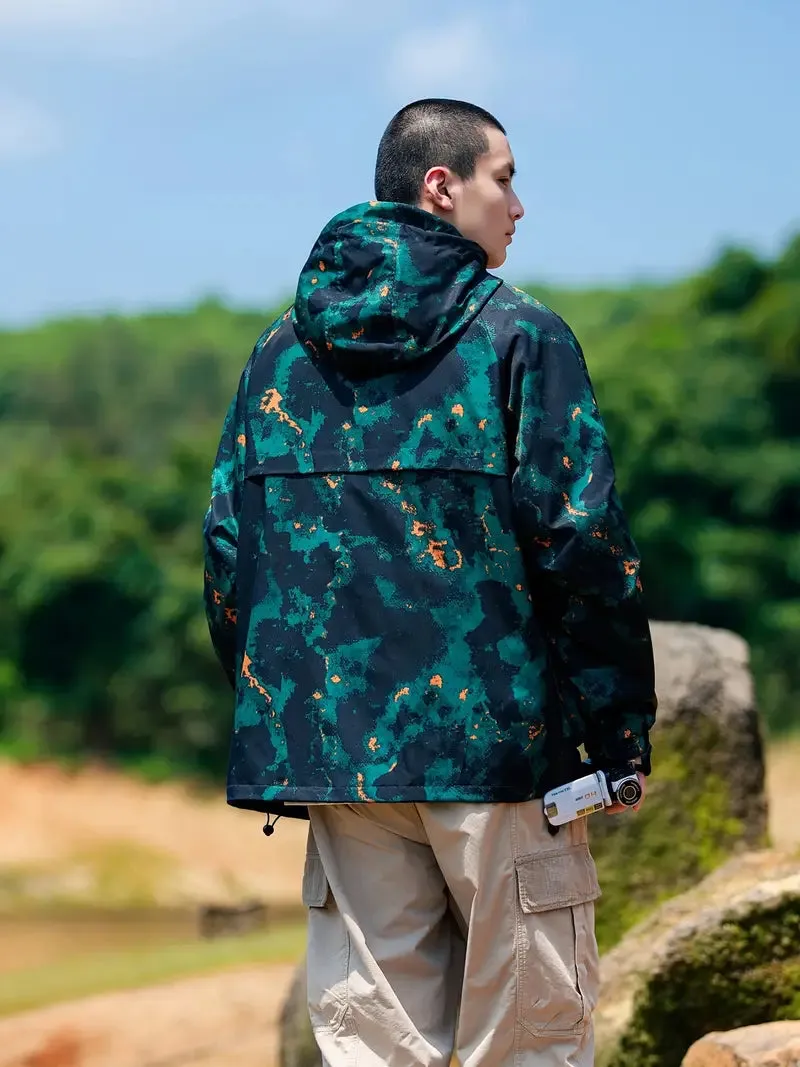 Herren Camo Polyester Kapuzenjacke mit Raglanrmeln und Kordelzug
