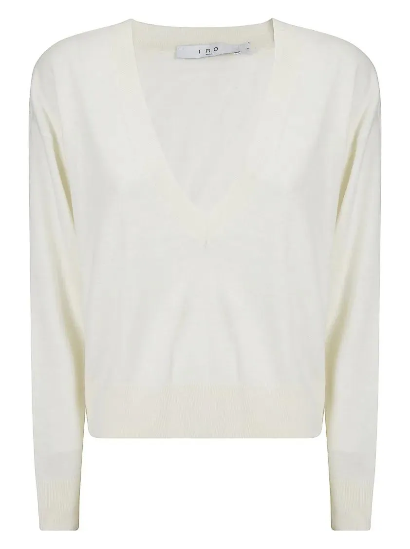  Iro  Deep V-Neck Wool-Silk Sweater White  Pullover 