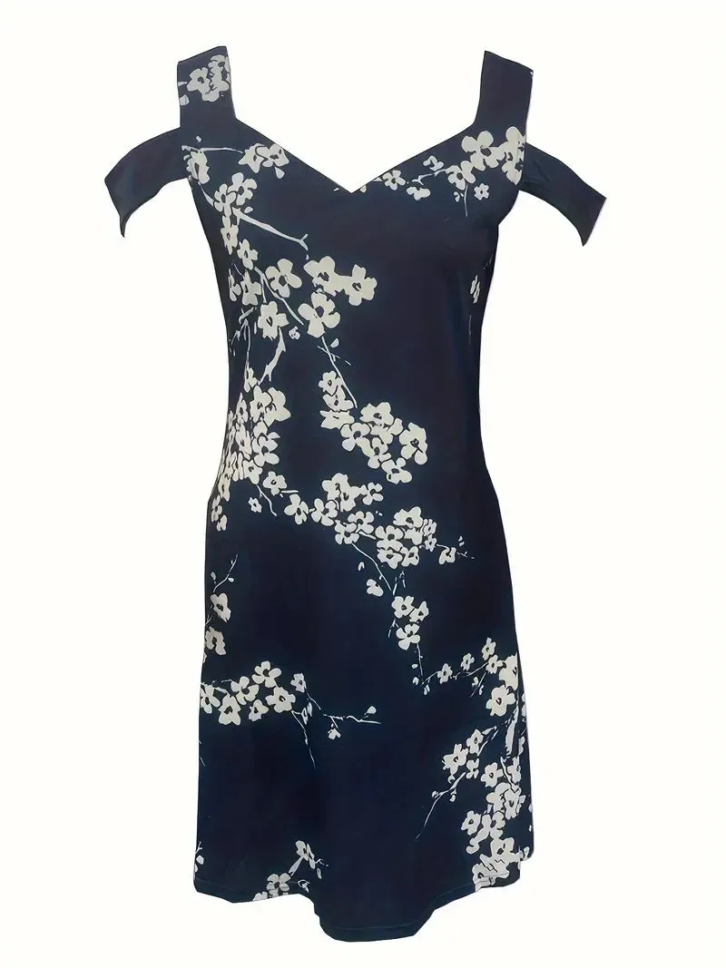 Kleid mit V-Ausschnitt und kurzen Ärmeln mit Blumenmuster