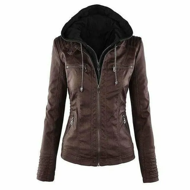 Lena - Vintage Kapuzenjacke Aus Leder Mit Kapuze