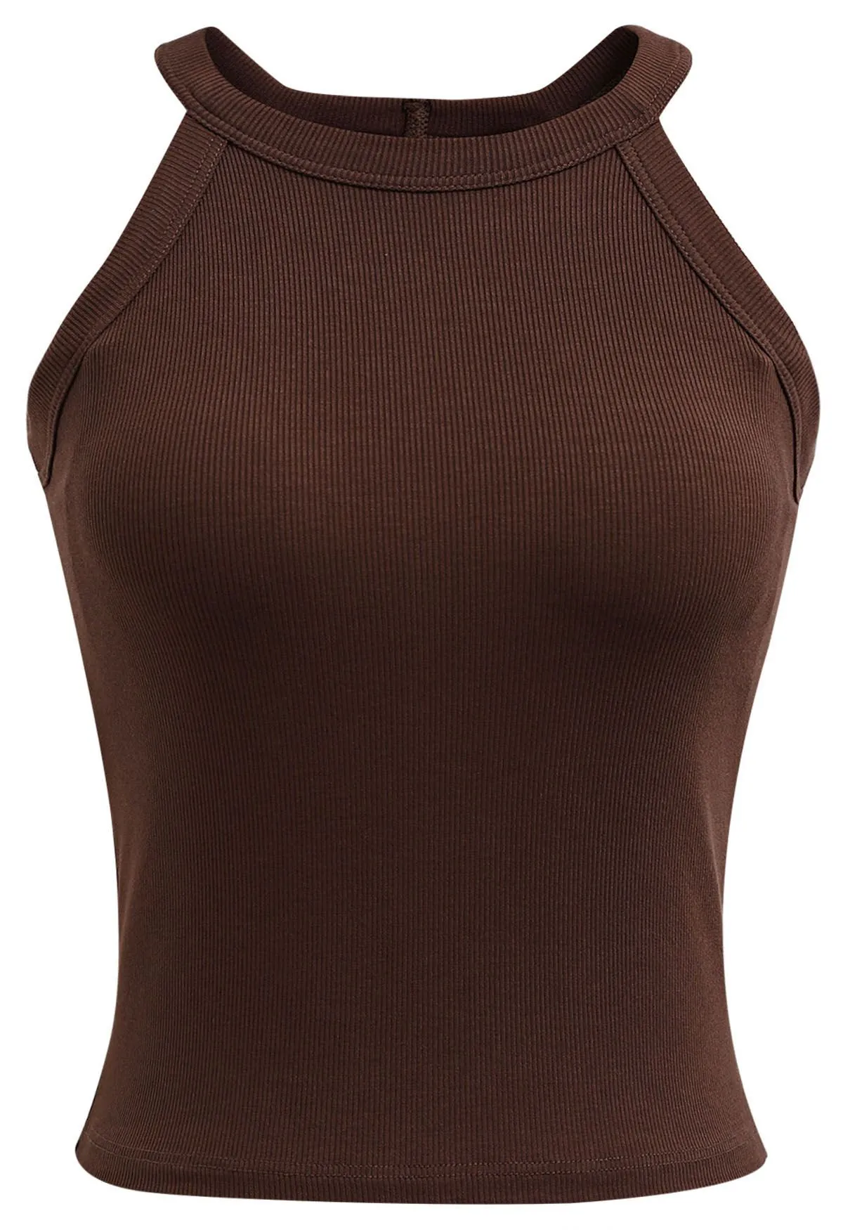 Neckholder-Crop-Top mit gerippter Struktur in Braun