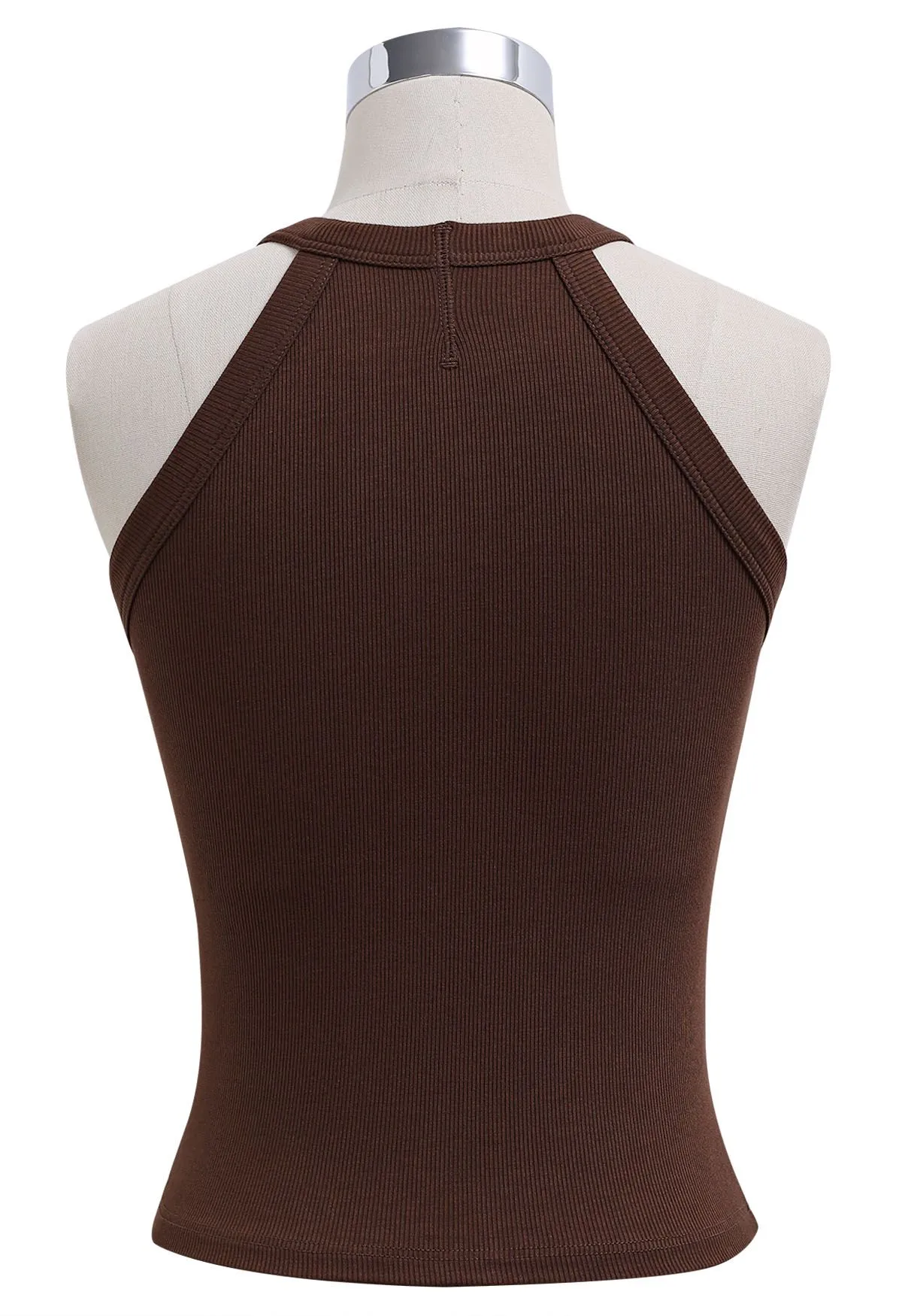 Neckholder-Crop-Top mit gerippter Struktur in Braun
