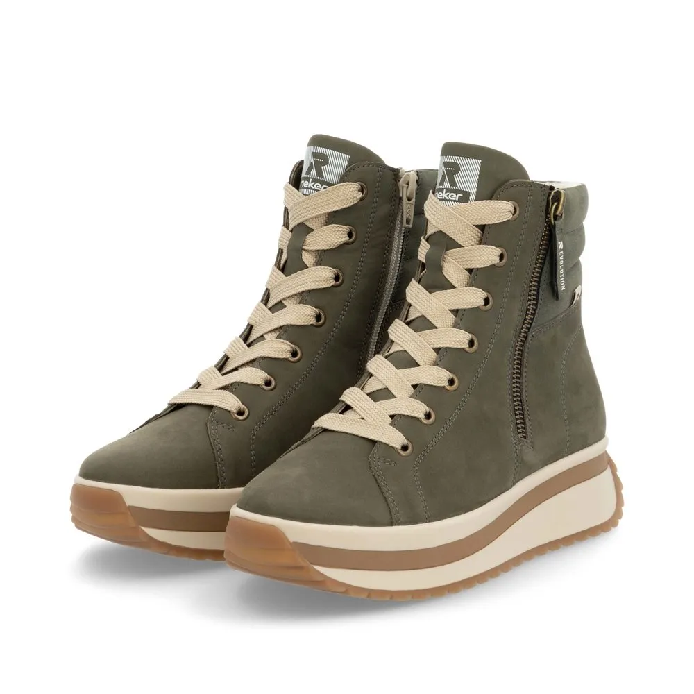 Rieker Damen-Schnürstiefelette Moor-Grün