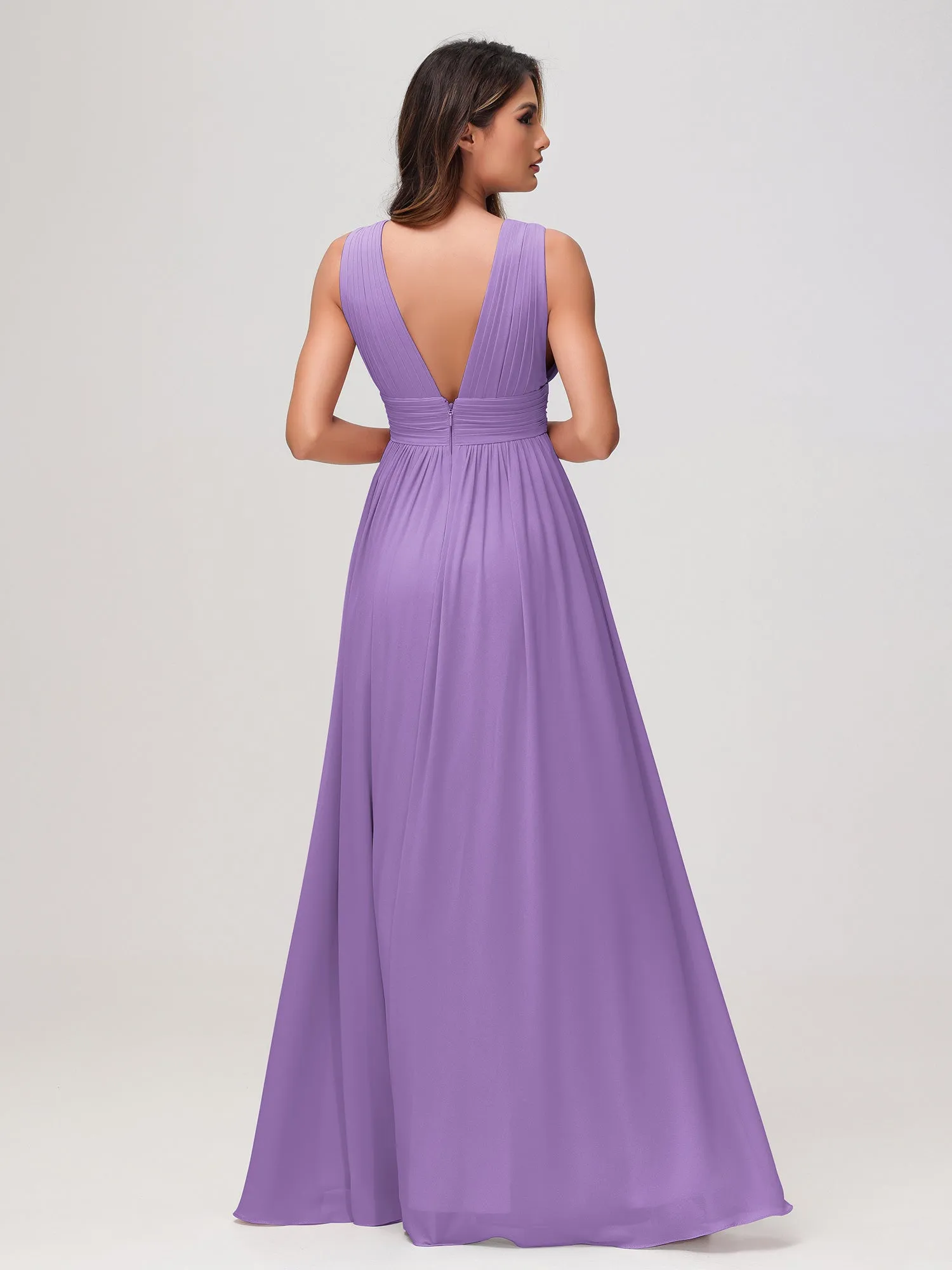 rmellos V-Ausschnitt Chiffon A-Linie Kleid mit Schlitz Tahiti