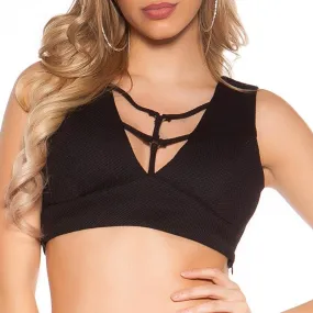 Sexy Damen Bustier-Top mit Bändchen am V-Ausschnitt Schwarz