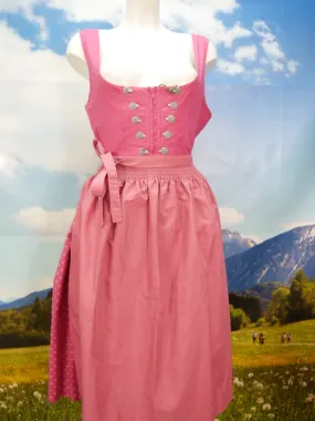 Wunderschön rosa Handgenäht Balkonett fesches Dirndl mit Schürze Gr.46